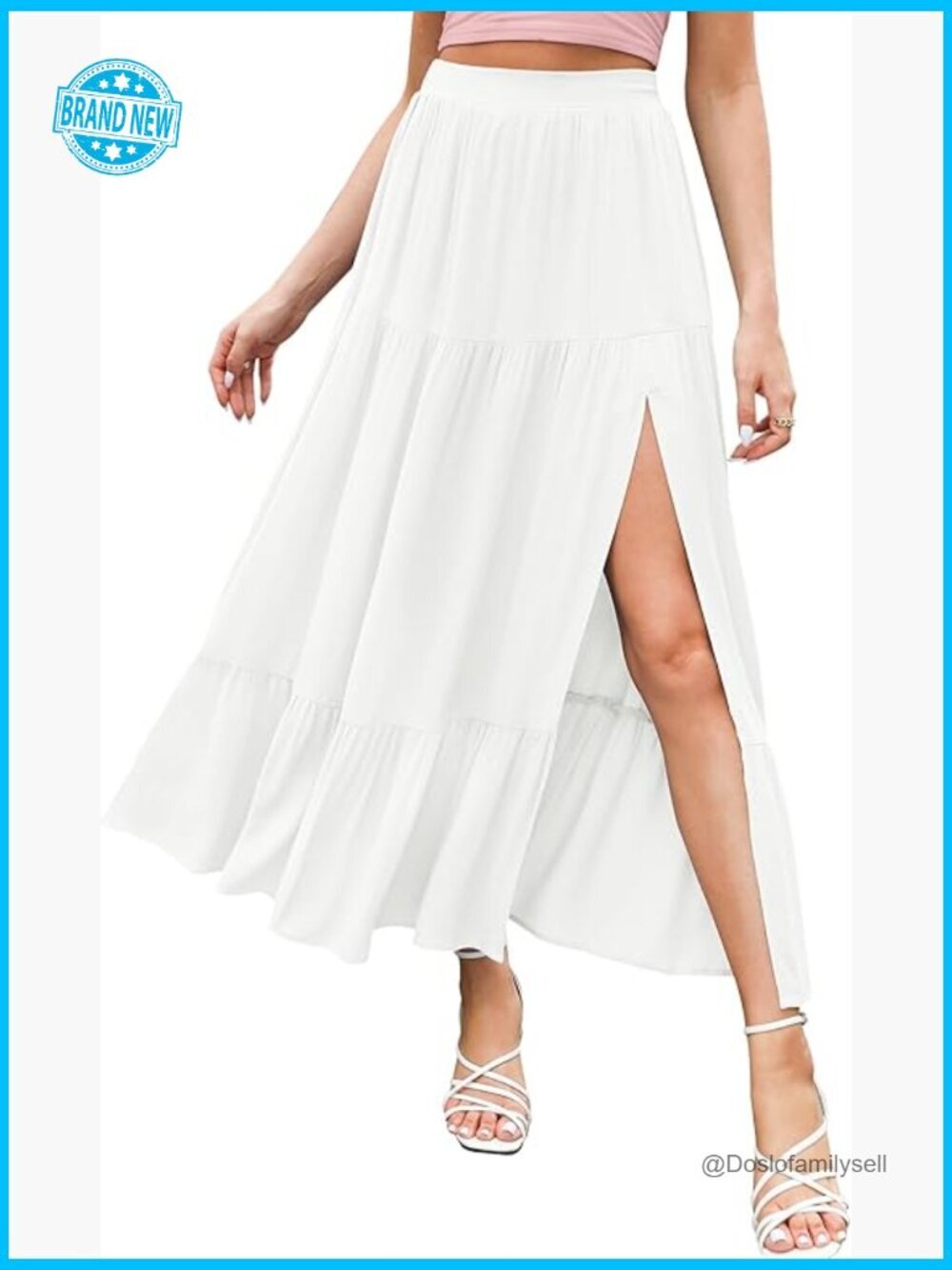 Flowy Boho Maxi Skirt High Waist Slit Elastic A Line Beach Long Skirts Pockets